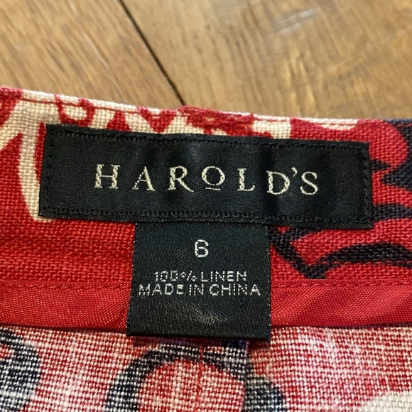 Harold’s Linen Maxi Skirt w Pockets Floral Red White Black Sz 6 - Picture 6 of 9